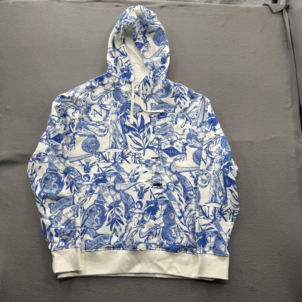 Nike Hoodie Mens Large Blue Allover Print Graphic Pullover Fleece Sweatshirt